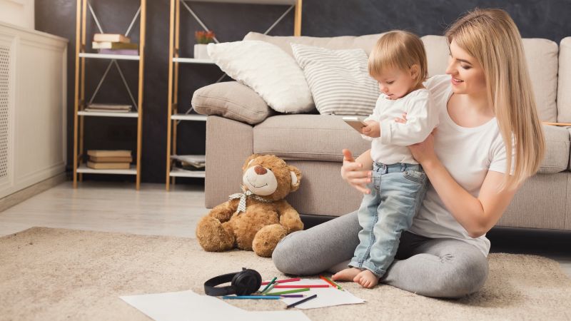 Young Mum Toddler And Teddy