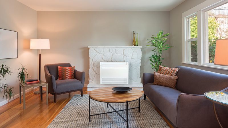 Floor Heat Pump On Fireplace class=